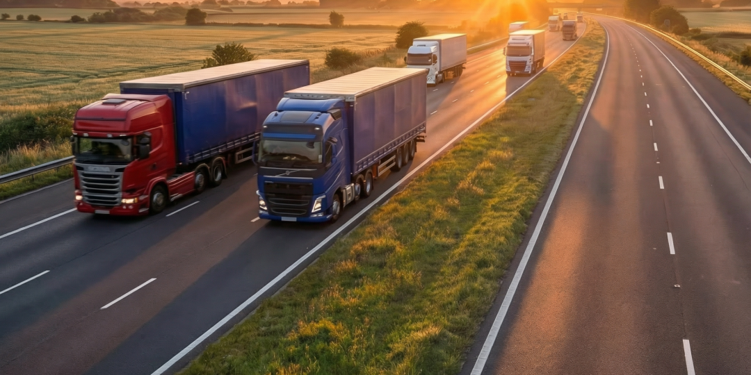 HGV vehicles on dual carriage way (Higgsfield AI generated)